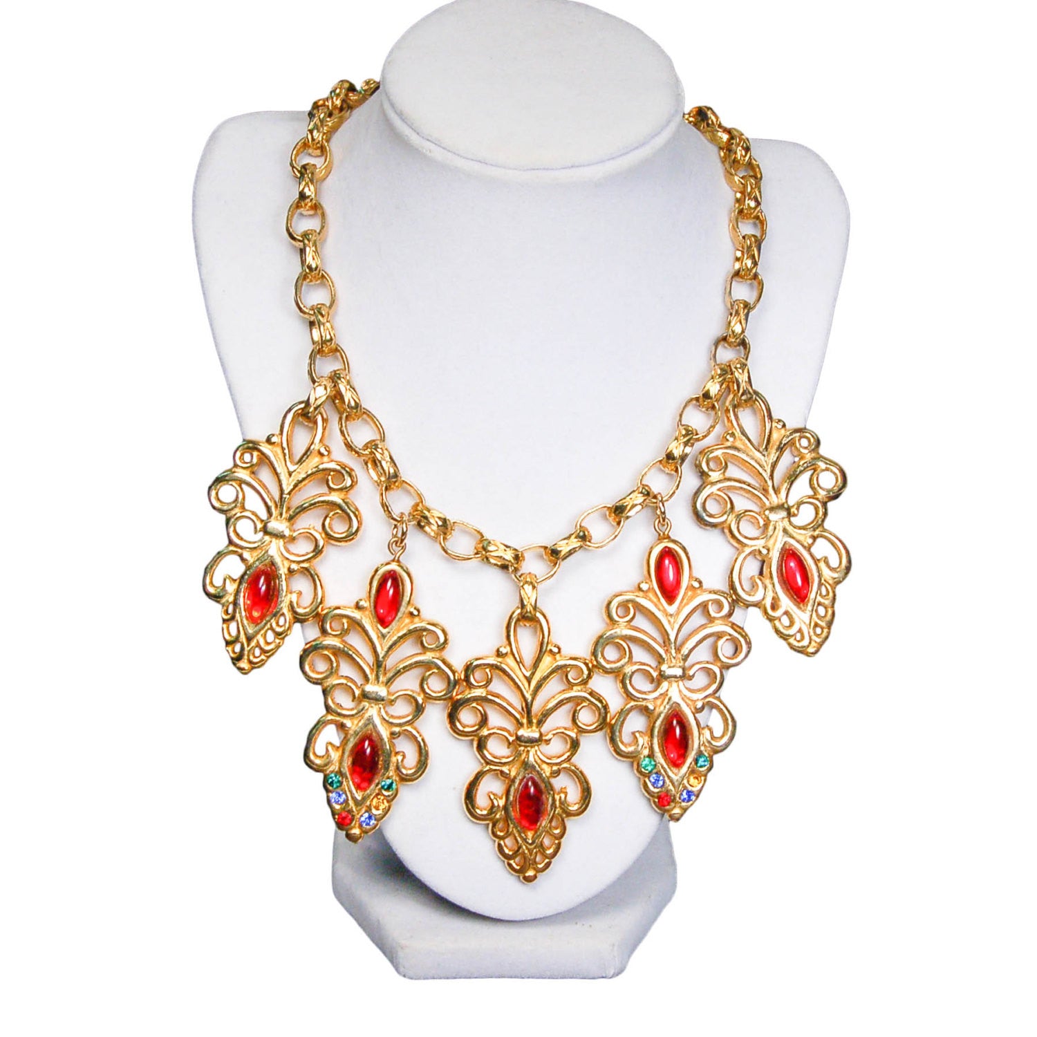 Jewel Tone Charm Statement Necklace by Escada by Escada - Vintage Meet Modern Vintage Jewelry - Chicago, Illinois - #oldhollywoodglamour #vintagemeetmodern #designervintage #jewelrybox #antiquejewelry #vintagejewelry