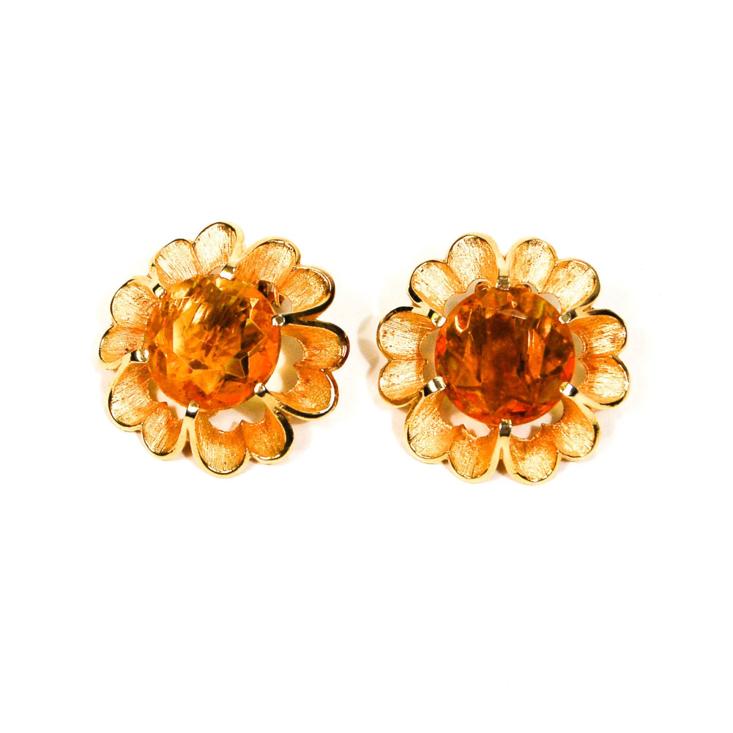 1960's Amber Flower Earrings by Judy Lee by Judy Lee - Vintage Meet Modern Vintage Jewelry - Chicago, Illinois - #oldhollywoodglamour #vintagemeetmodern #designervintage #jewelrybox #antiquejewelry #vintagejewelry