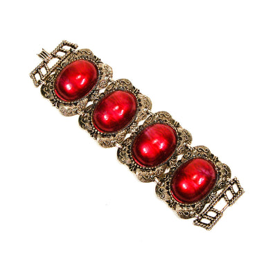 1960's Red and Gold Filigree Wide and Chunky Gothic Revival Bracelet by 1960s Vintage - Vintage Meet Modern Vintage Jewelry - Chicago, Illinois - #oldhollywoodglamour #vintagemeetmodern #designervintage #jewelrybox #antiquejewelry #vintagejewelry