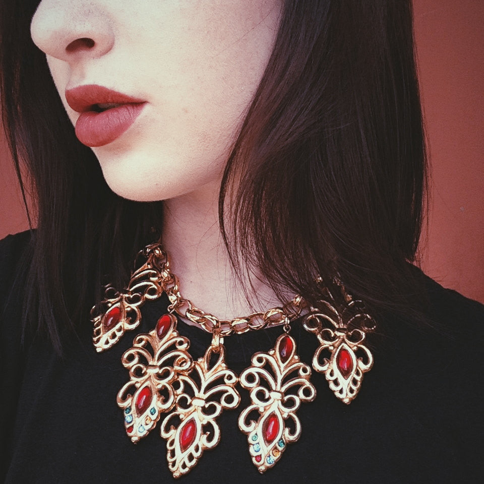 Jewel Tone Charm Statement Necklace by Escada by Escada - Vintage Meet Modern Vintage Jewelry - Chicago, Illinois - #oldhollywoodglamour #vintagemeetmodern #designervintage #jewelrybox #antiquejewelry #vintagejewelry