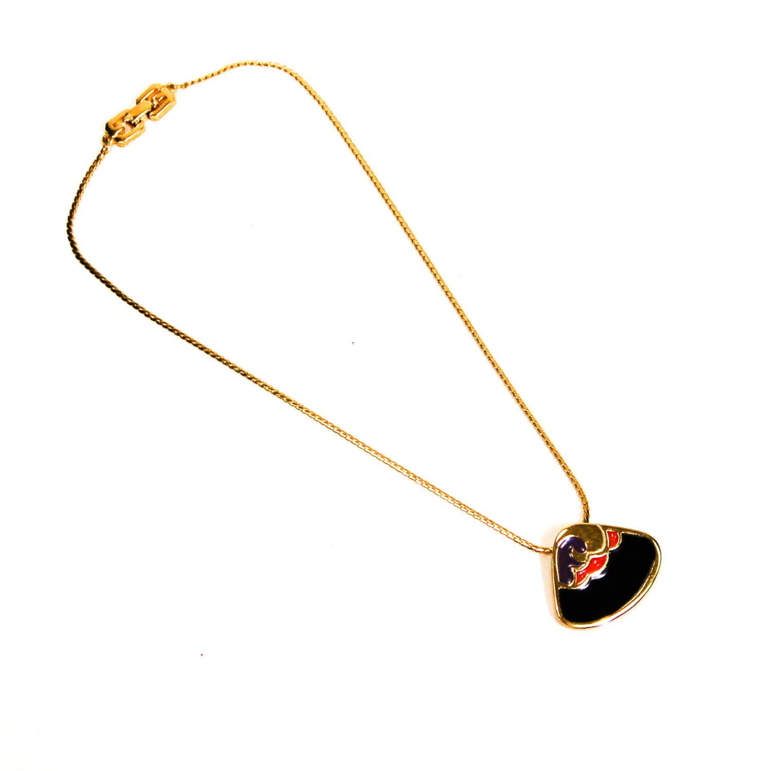 Triangular Black Purple and Coral Abstract Necklace by Givenchy by Givenchy - Vintage Meet Modern Vintage Jewelry - Chicago, Illinois - #oldhollywoodglamour #vintagemeetmodern #designervintage #jewelrybox #antiquejewelry #vintagejewelry