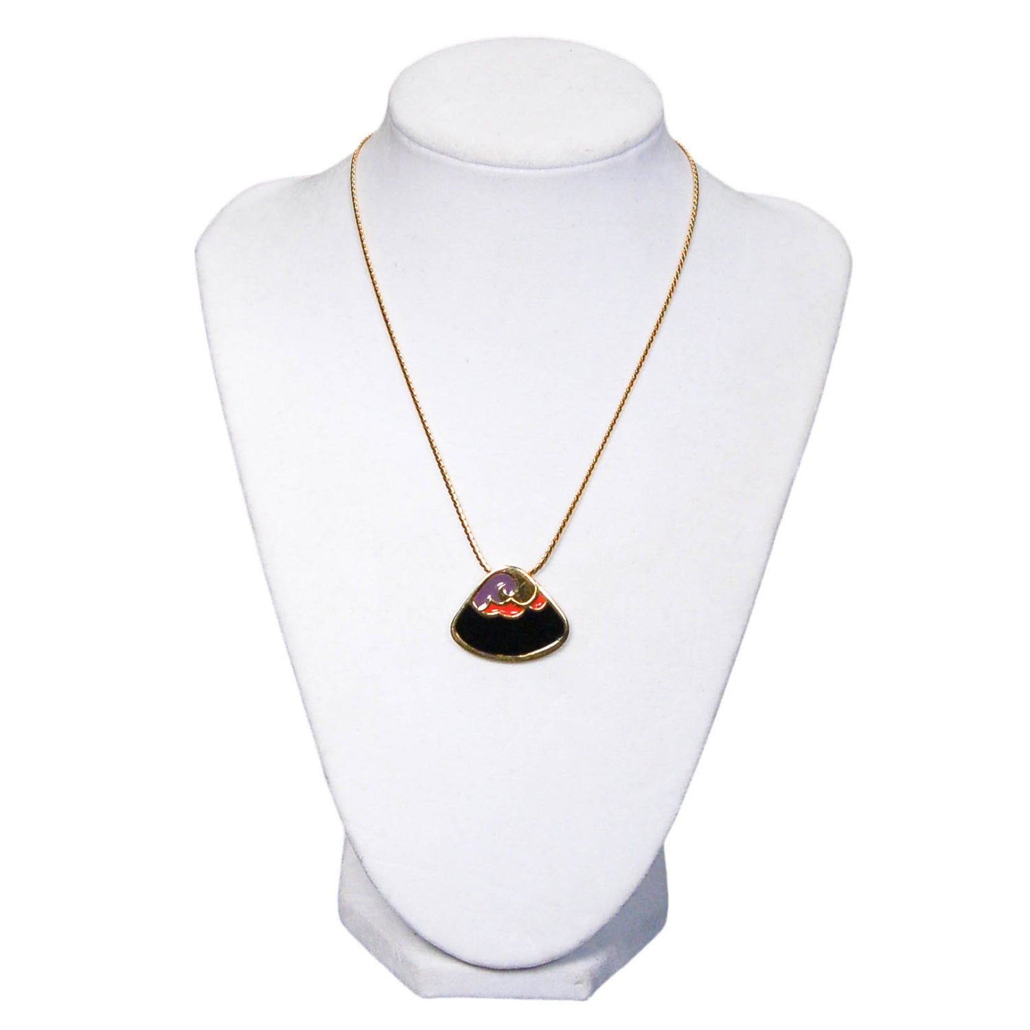 Triangular Black Purple and Coral Abstract Necklace by Givenchy by Givenchy - Vintage Meet Modern Vintage Jewelry - Chicago, Illinois - #oldhollywoodglamour #vintagemeetmodern #designervintage #jewelrybox #antiquejewelry #vintagejewelry