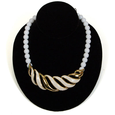 White and Gold Statement Necklace by Monet by Monet - Vintage Meet Modern Vintage Jewelry - Chicago, Illinois - #oldhollywoodglamour #vintagemeetmodern #designervintage #jewelrybox #antiquejewelry #vintagejewelry