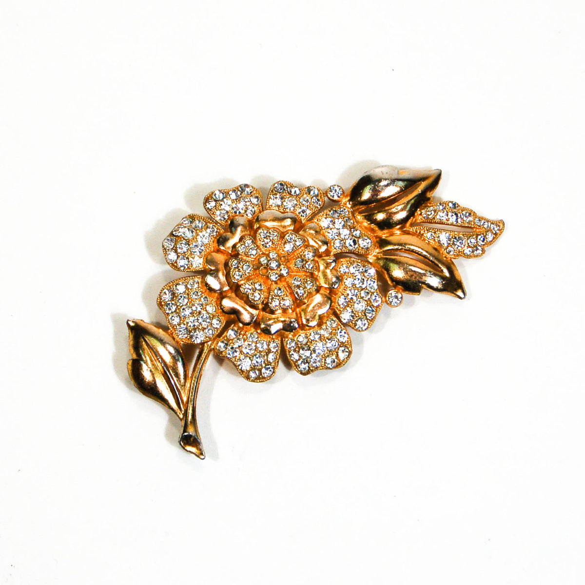 1940's Gilt Gold Rhinestone Flower Brooch