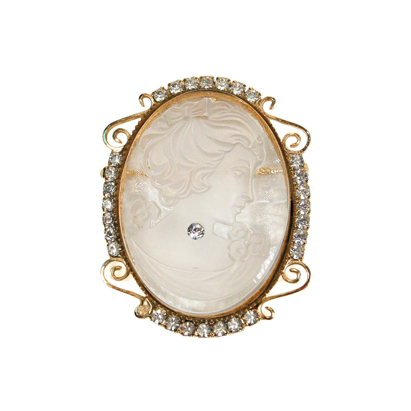 1960's Gold Tone Lucite Cameo Pendant Brooch