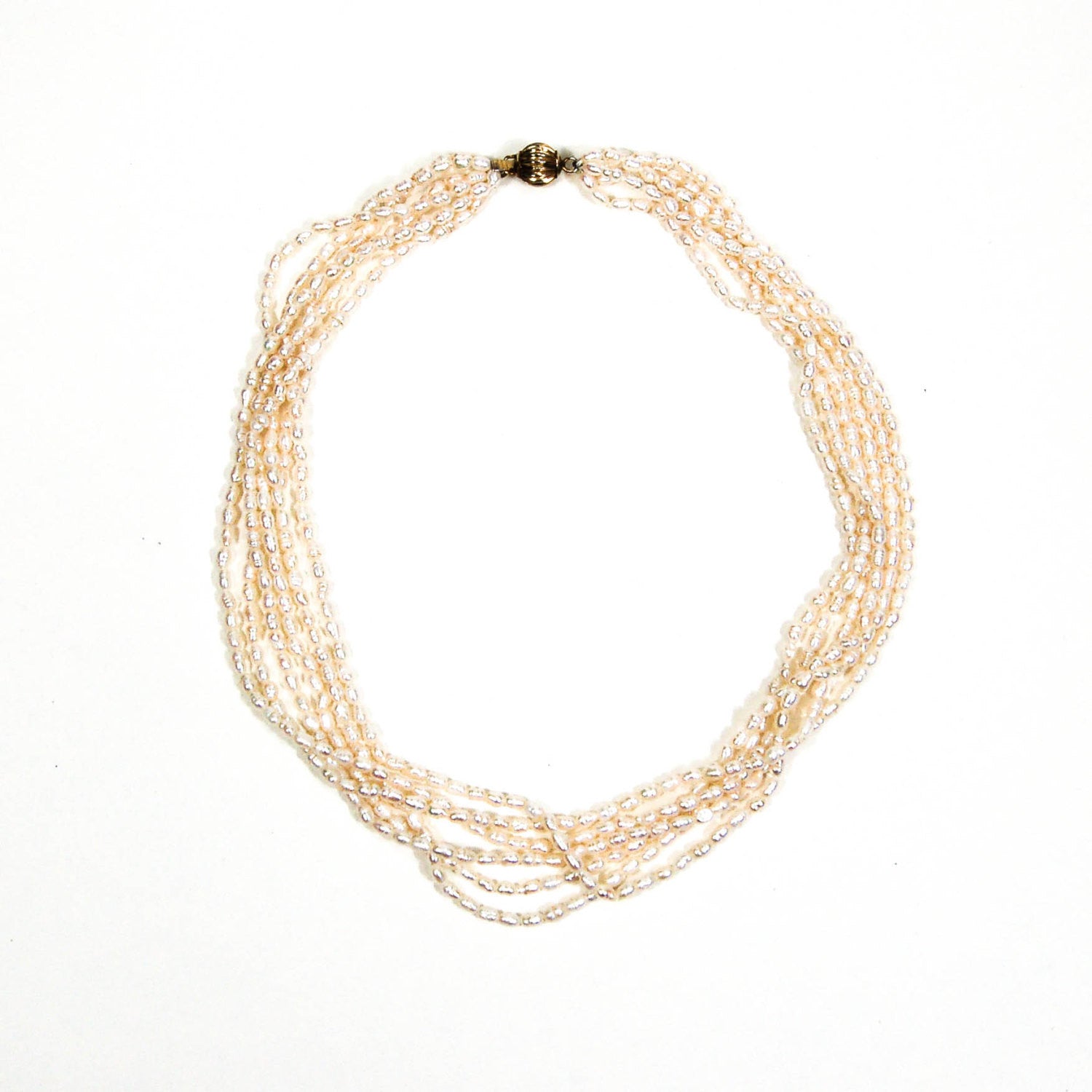 Freshwater Pearl, Multi Strand Torsade Necklace, Gold Clasp, Vintage Fine Jewelry, Wedding, Bridal by 1980s - Vintage Meet Modern Vintage Jewelry - Chicago, Illinois - #oldhollywoodglamour #vintagemeetmodern #designervintage #jewelrybox #antiquejewelry #vintagejewelry
