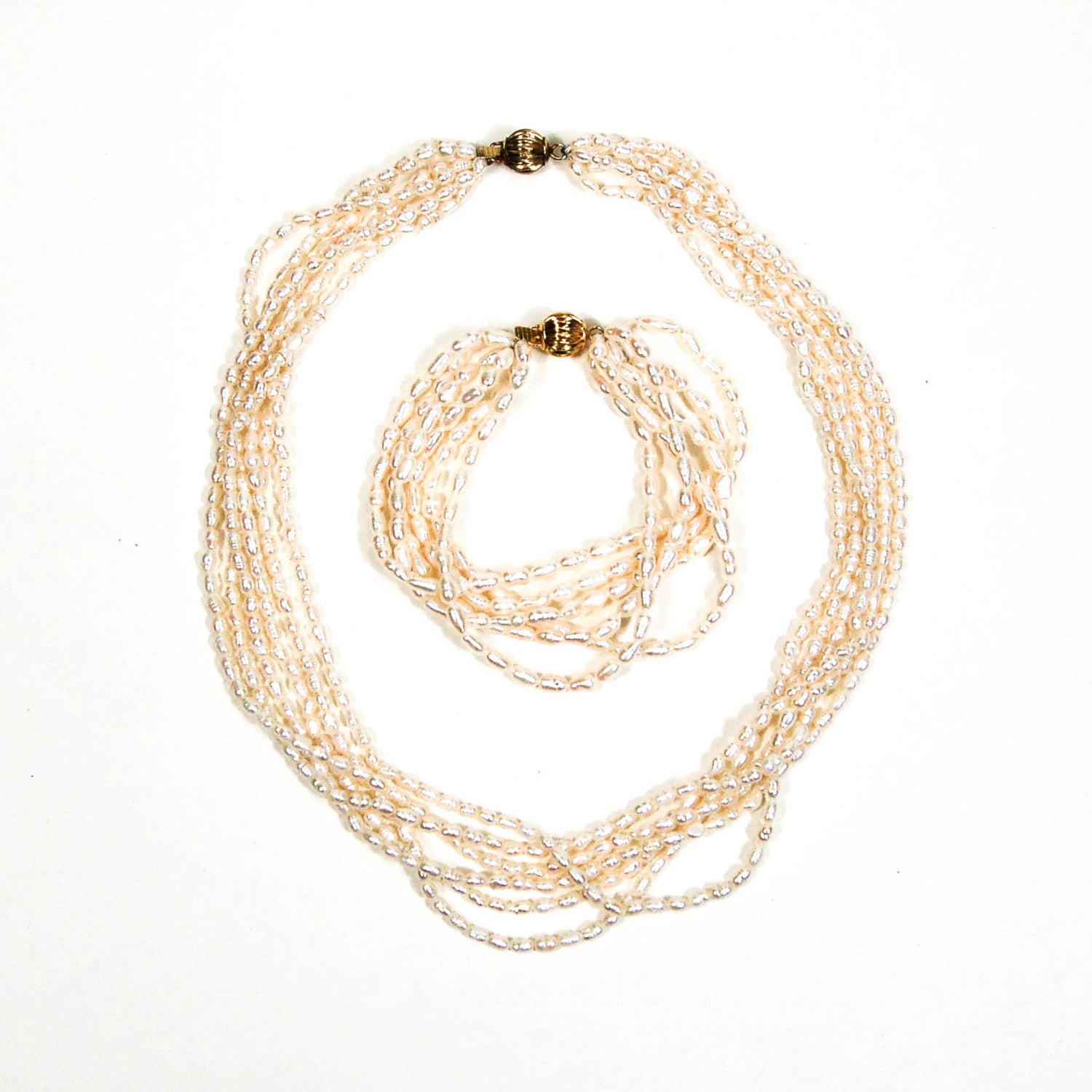 Freshwater Pearl, Multi Strand Torsade Necklace, Gold Clasp, Vintage Fine Jewelry, Wedding, Bridal by 1980s - Vintage Meet Modern Vintage Jewelry - Chicago, Illinois - #oldhollywoodglamour #vintagemeetmodern #designervintage #jewelrybox #antiquejewelry #vintagejewelry