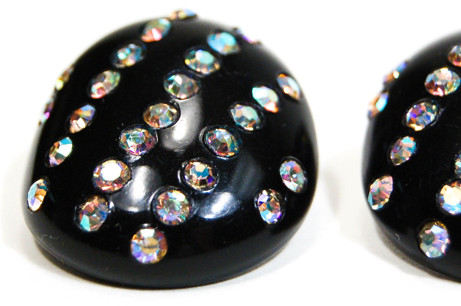 1960's Black Celluloid Rhinestone Earrings by 1960s Vintage - Vintage Meet Modern Vintage Jewelry - Chicago, Illinois - #oldhollywoodglamour #vintagemeetmodern #designervintage #jewelrybox #antiquejewelry #vintagejewelry