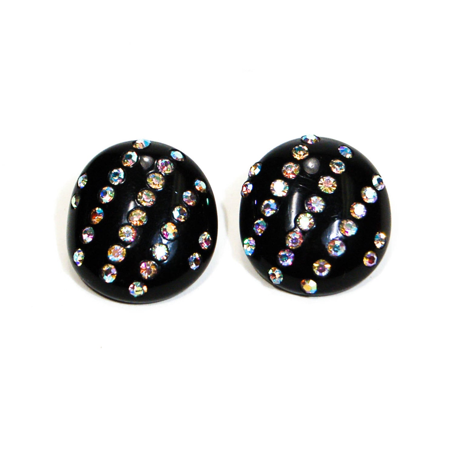 1960's Black Celluloid Rhinestone Earrings by 1960s Vintage - Vintage Meet Modern Vintage Jewelry - Chicago, Illinois - #oldhollywoodglamour #vintagemeetmodern #designervintage #jewelrybox #antiquejewelry #vintagejewelry