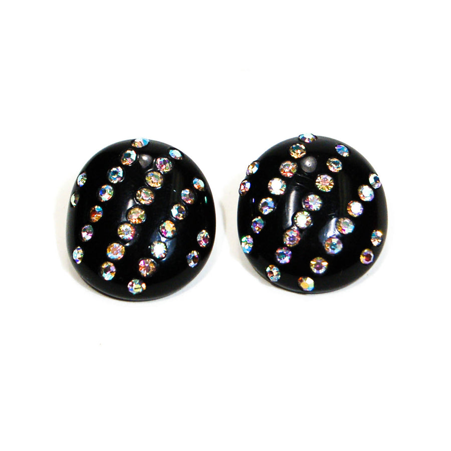 1960's Black Celluloid Rhinestone Earrings by 1960s Vintage - Vintage Meet Modern Vintage Jewelry - Chicago, Illinois - #oldhollywoodglamour #vintagemeetmodern #designervintage #jewelrybox #antiquejewelry #vintagejewelry