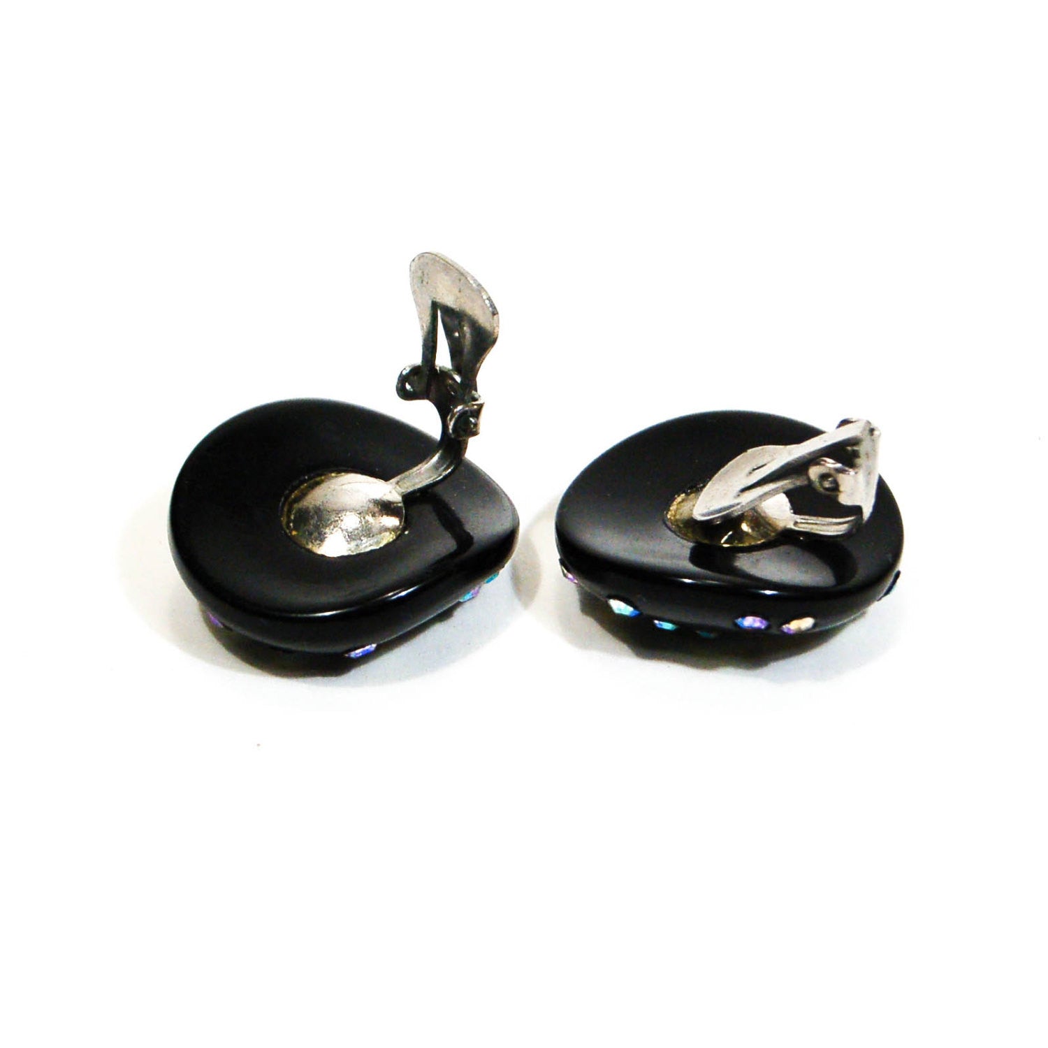 1960's Black Celluloid Rhinestone Earrings by 1960s Vintage - Vintage Meet Modern Vintage Jewelry - Chicago, Illinois - #oldhollywoodglamour #vintagemeetmodern #designervintage #jewelrybox #antiquejewelry #vintagejewelry