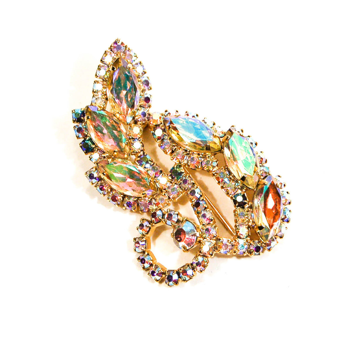 1950's Lemon Yellow Aurora Borealis Rhinestone Brooch