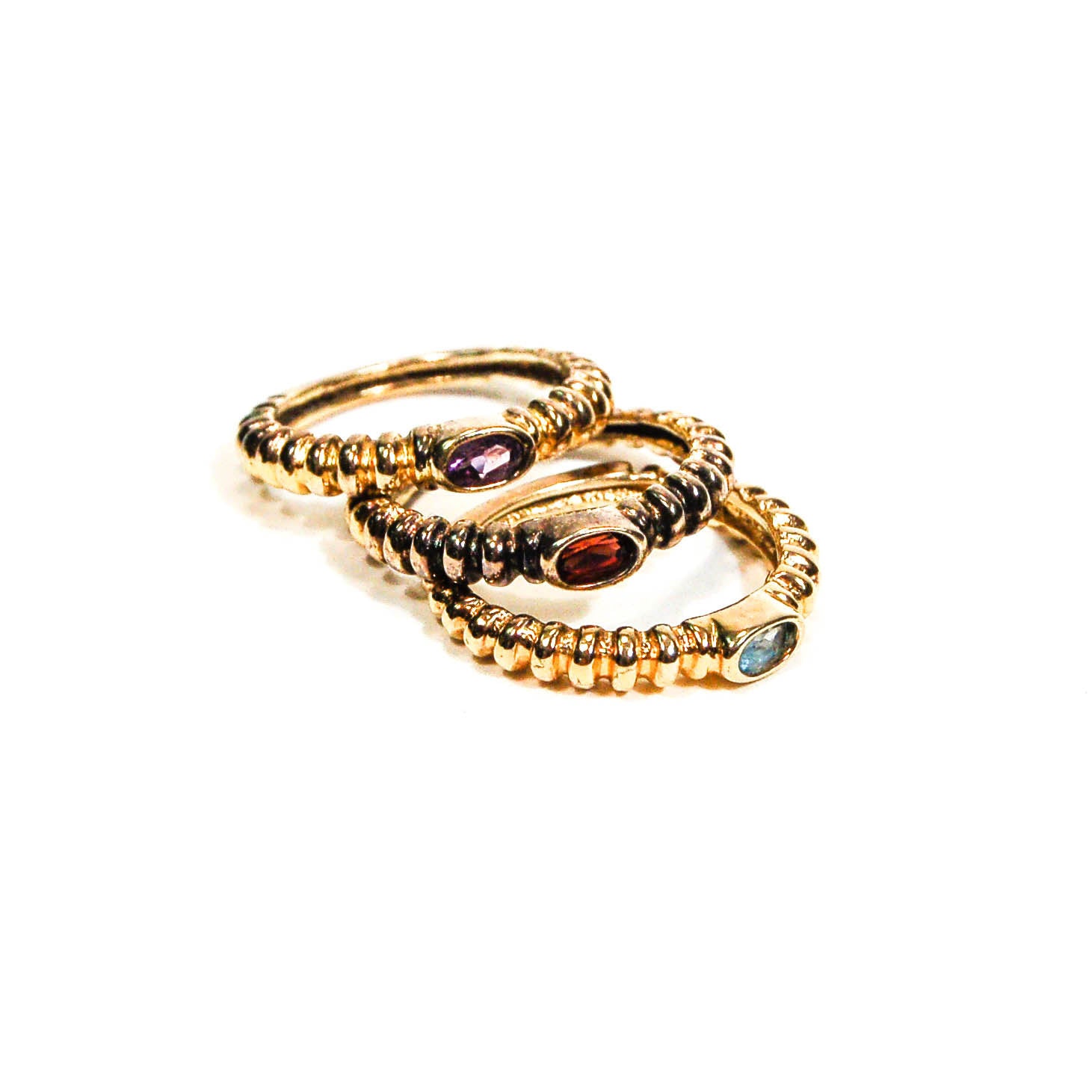 1980's Colorful Semi Precious Gemstone Stacking Rings by 1980s - Vintage Meet Modern Vintage Jewelry - Chicago, Illinois - #oldhollywoodglamour #vintagemeetmodern #designervintage #jewelrybox #antiquejewelry #vintagejewelry