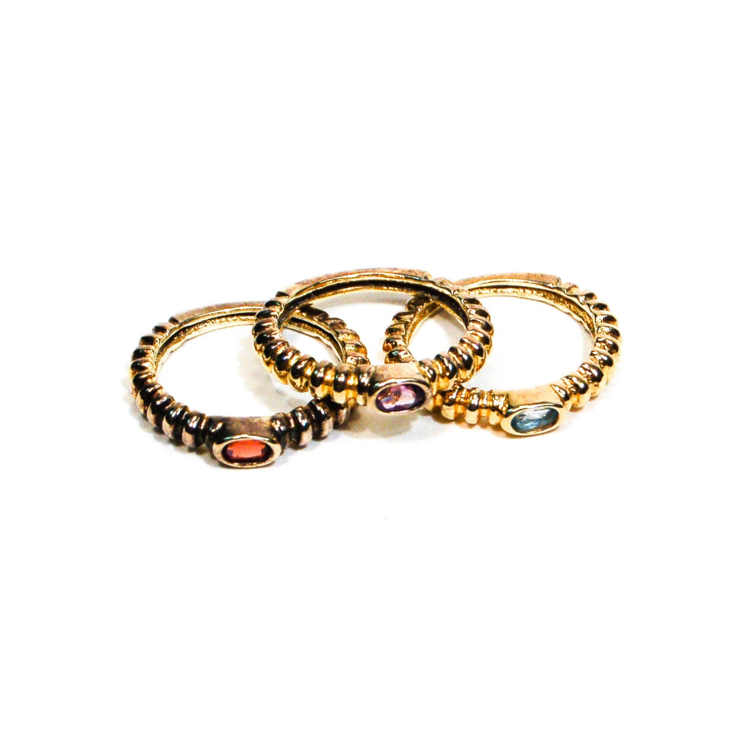 1980's Colorful Semi Precious Gemstone Stacking Rings by 1980s - Vintage Meet Modern Vintage Jewelry - Chicago, Illinois - #oldhollywoodglamour #vintagemeetmodern #designervintage #jewelrybox #antiquejewelry #vintagejewelry