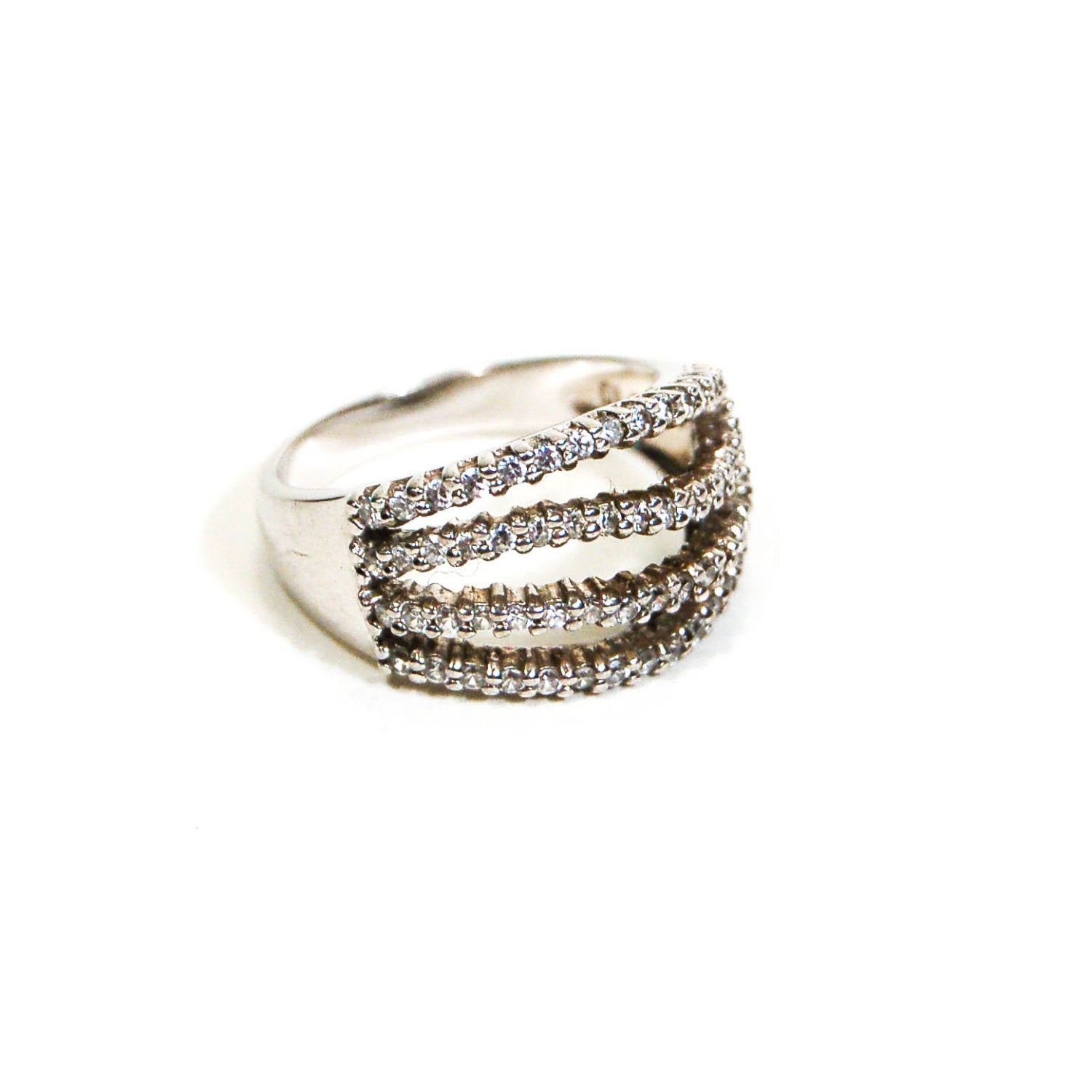 Wave Diamonique CZ Statement Band Ring by 1980s - Vintage Meet Modern Vintage Jewelry - Chicago, Illinois - #oldhollywoodglamour #vintagemeetmodern #designervintage #jewelrybox #antiquejewelry #vintagejewelry