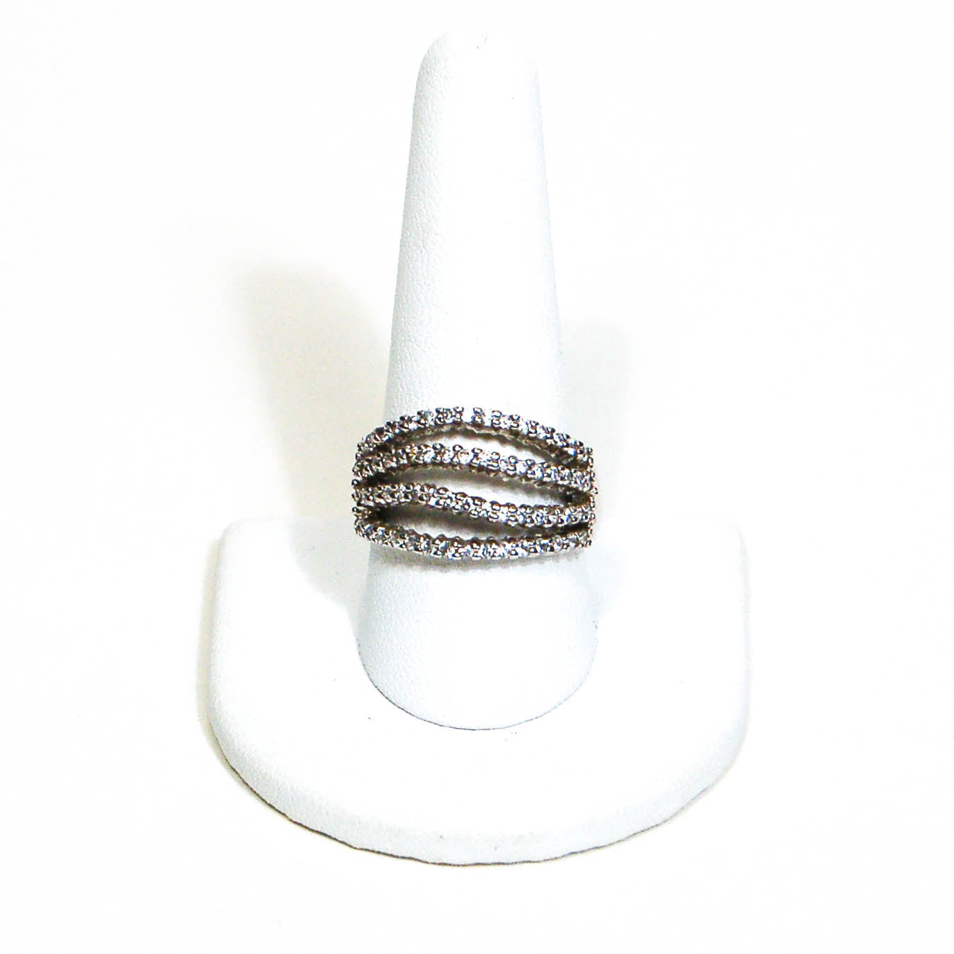 Wave Diamonique CZ Statement Band Ring by 1980s - Vintage Meet Modern Vintage Jewelry - Chicago, Illinois - #oldhollywoodglamour #vintagemeetmodern #designervintage #jewelrybox #antiquejewelry #vintagejewelry