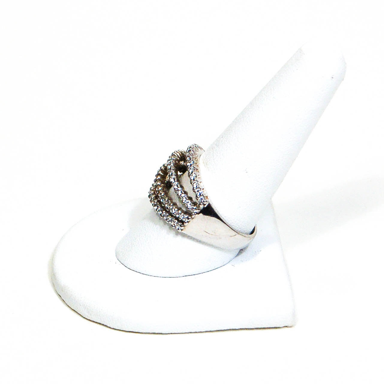 Wave Diamonique CZ Statement Band Ring by 1980s - Vintage Meet Modern Vintage Jewelry - Chicago, Illinois - #oldhollywoodglamour #vintagemeetmodern #designervintage #jewelrybox #antiquejewelry #vintagejewelry