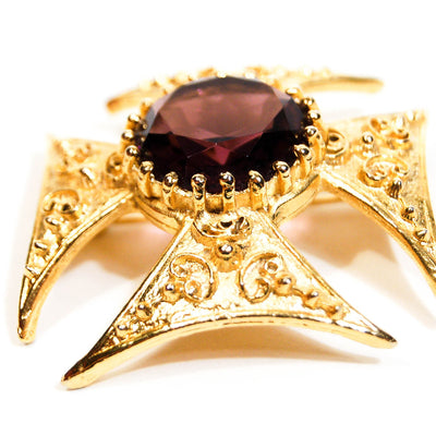 1960's Maltese Cross Brooch with Amethyst Rhinestone Center by 1960s Vintage - Vintage Meet Modern Vintage Jewelry - Chicago, Illinois - #oldhollywoodglamour #vintagemeetmodern #designervintage #jewelrybox #antiquejewelry #vintagejewelry