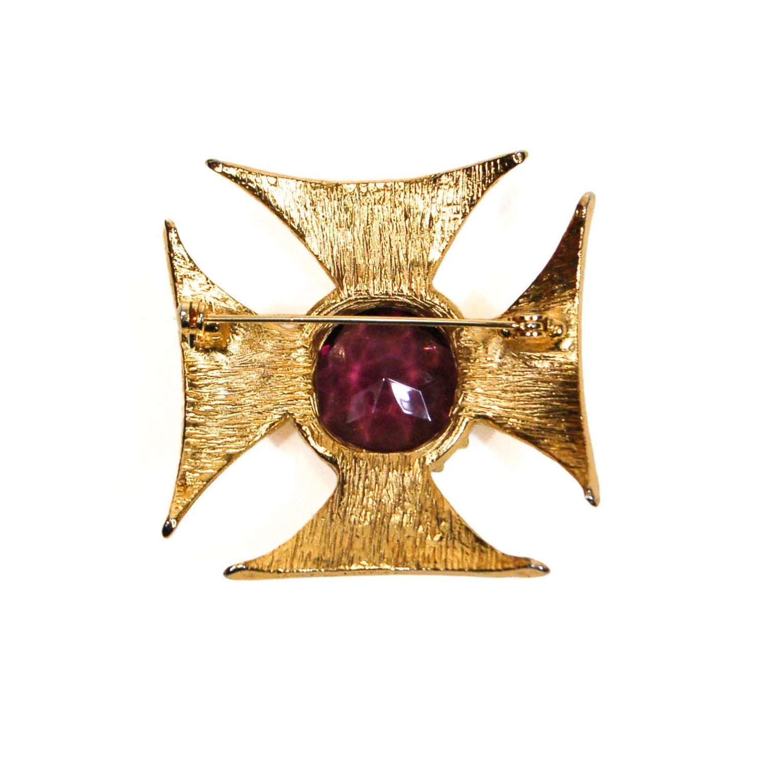 1960's Maltese Cross Brooch with Amethyst Rhinestone Center by 1960s Vintage - Vintage Meet Modern Vintage Jewelry - Chicago, Illinois - #oldhollywoodglamour #vintagemeetmodern #designervintage #jewelrybox #antiquejewelry #vintagejewelry