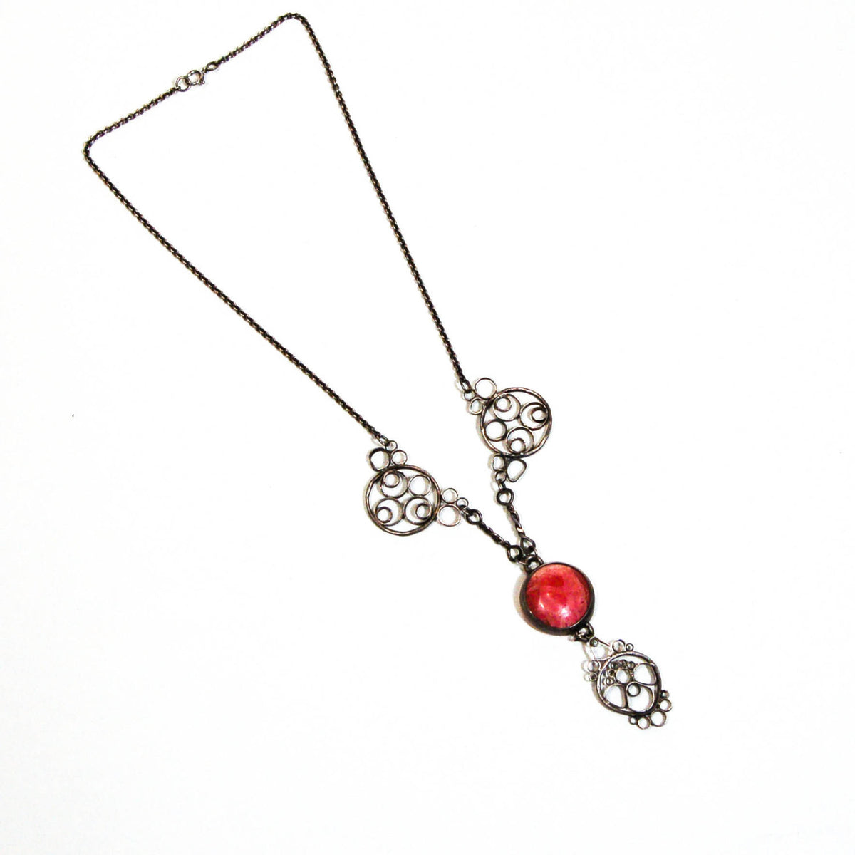 1930's Pink Rhodochrosite Lavalier Necklace