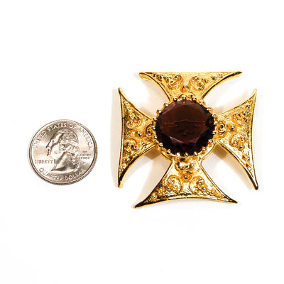 1960's Maltese Cross Brooch with Amethyst Rhinestone Center by 1960s Vintage - Vintage Meet Modern Vintage Jewelry - Chicago, Illinois - #oldhollywoodglamour #vintagemeetmodern #designervintage #jewelrybox #antiquejewelry #vintagejewelry