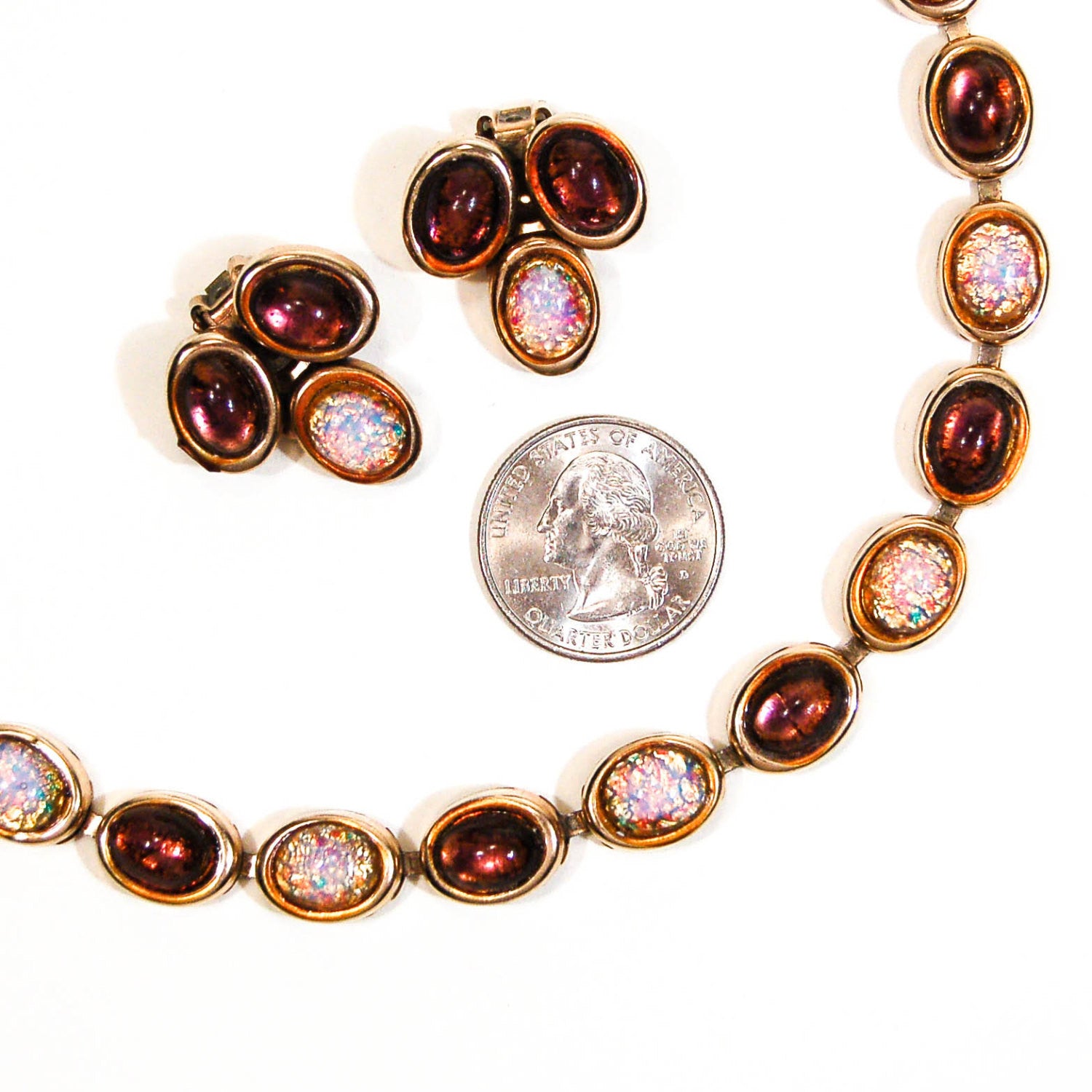 1950's Amethyst and Fire Opal Necklace and Earrings Set by 1950's - Vintage Meet Modern Vintage Jewelry - Chicago, Illinois - #oldhollywoodglamour #vintagemeetmodern #designervintage #jewelrybox #antiquejewelry #vintagejewelry