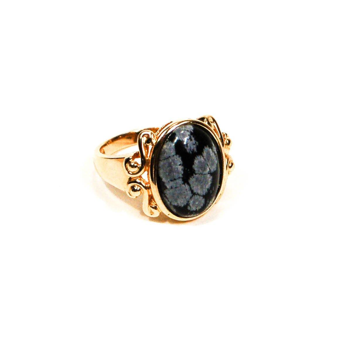 Speckled Jasper Ring Set In Gold Tone