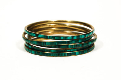 Set of 5 1970's Emerald Green Brass Bangles by 1970's - Vintage Meet Modern Vintage Jewelry - Chicago, Illinois - #oldhollywoodglamour #vintagemeetmodern #designervintage #jewelrybox #antiquejewelry #vintagejewelry
