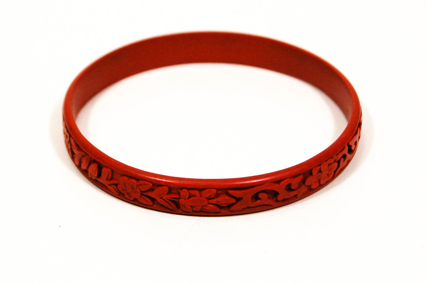 1970's Floral Carved Cinnabar Bracelet