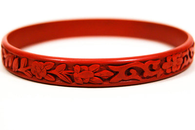 1970's Floral Carved Cinnabar Bracelet by 1970's - Vintage Meet Modern Vintage Jewelry - Chicago, Illinois - #oldhollywoodglamour #vintagemeetmodern #designervintage #jewelrybox #antiquejewelry #vintagejewelry