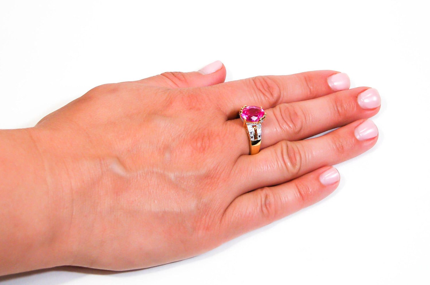 Hot Pink CZ Statement Solitaire Ring by 1980s - Vintage Meet Modern Vintage Jewelry - Chicago, Illinois - #oldhollywoodglamour #vintagemeetmodern #designervintage #jewelrybox #antiquejewelry #vintagejewelry