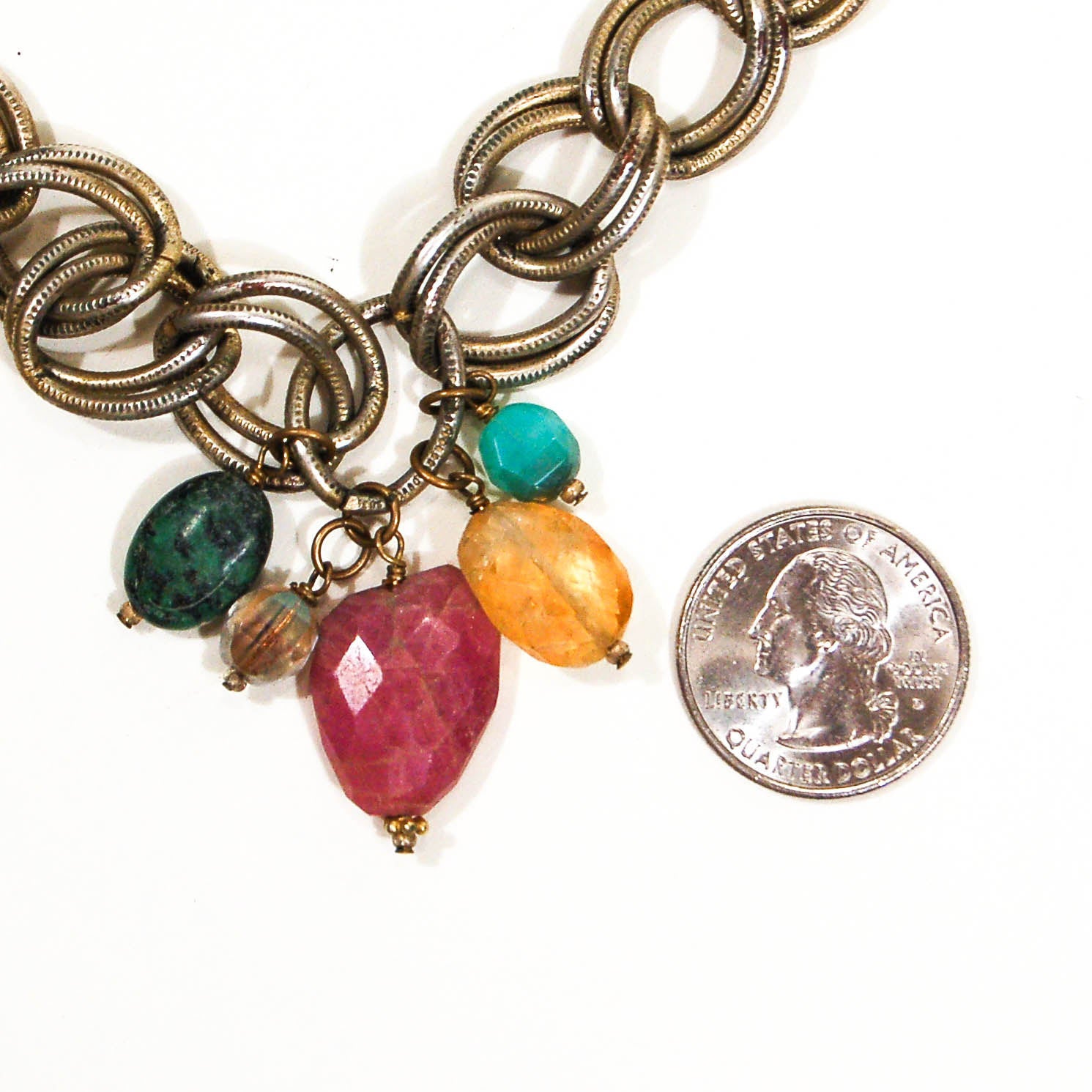 Chunky Charm Necklace with Semi Precious Stones by Rachel Reinhardt by Rachel Reinhardt - Vintage Meet Modern Vintage Jewelry - Chicago, Illinois - #oldhollywoodglamour #vintagemeetmodern #designervintage #jewelrybox #antiquejewelry #vintagejewelry