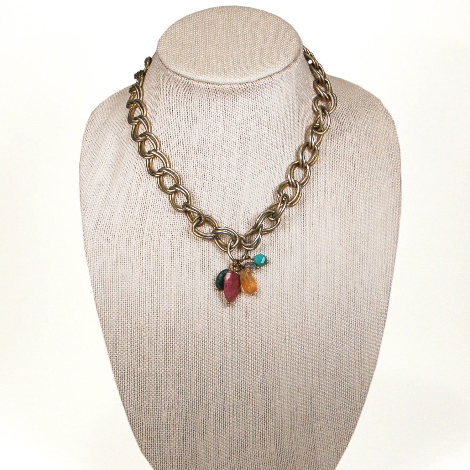 Chunky Charm Necklace with Semi Precious Stones by Rachel Reinhardt by Rachel Reinhardt - Vintage Meet Modern Vintage Jewelry - Chicago, Illinois - #oldhollywoodglamour #vintagemeetmodern #designervintage #jewelrybox #antiquejewelry #vintagejewelry
