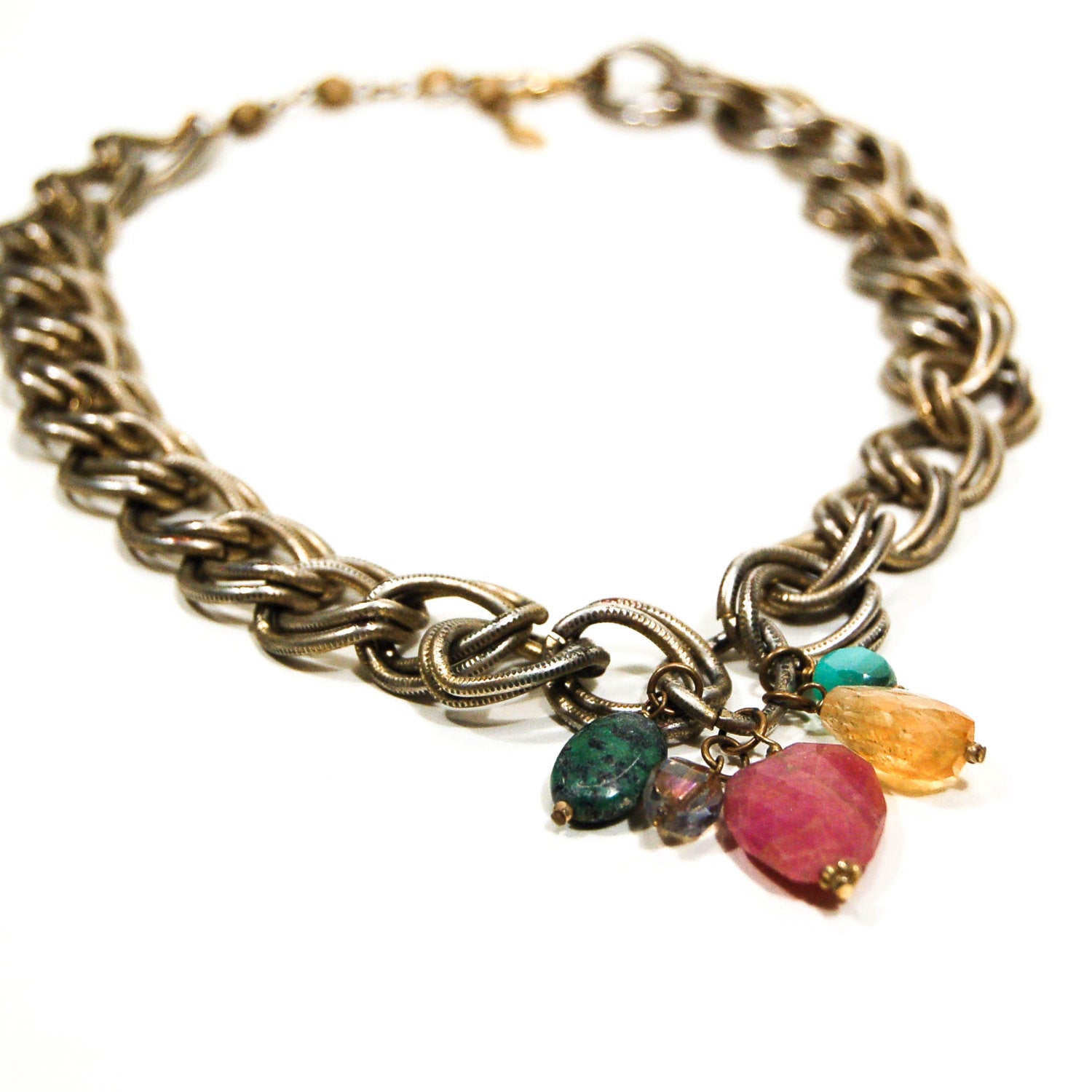 Chunky Charm Necklace with Semi Precious Stones by Rachel Reinhardt by Rachel Reinhardt - Vintage Meet Modern Vintage Jewelry - Chicago, Illinois - #oldhollywoodglamour #vintagemeetmodern #designervintage #jewelrybox #antiquejewelry #vintagejewelry