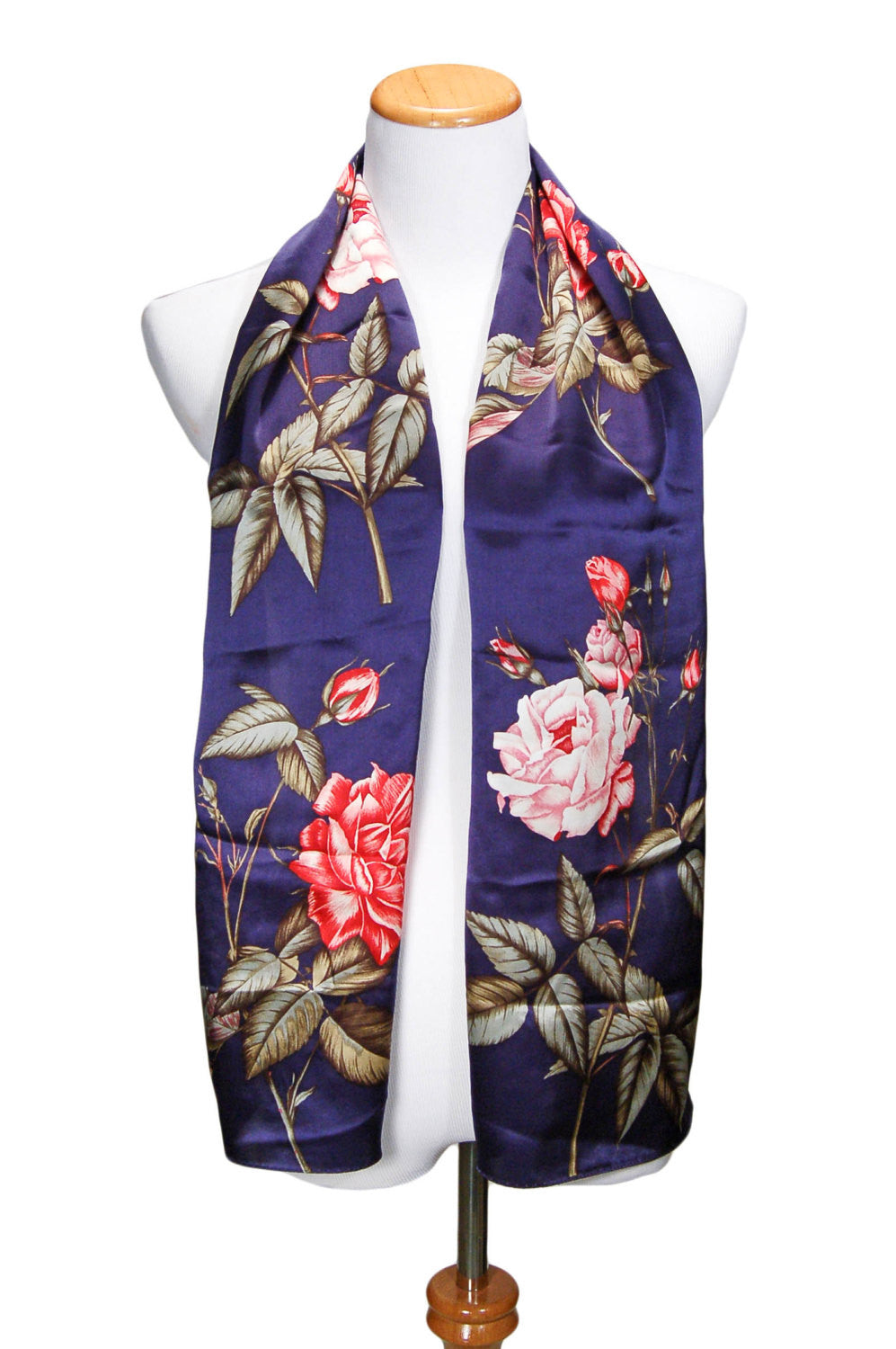 Blue Silk Scarf with Red Roses by Echo