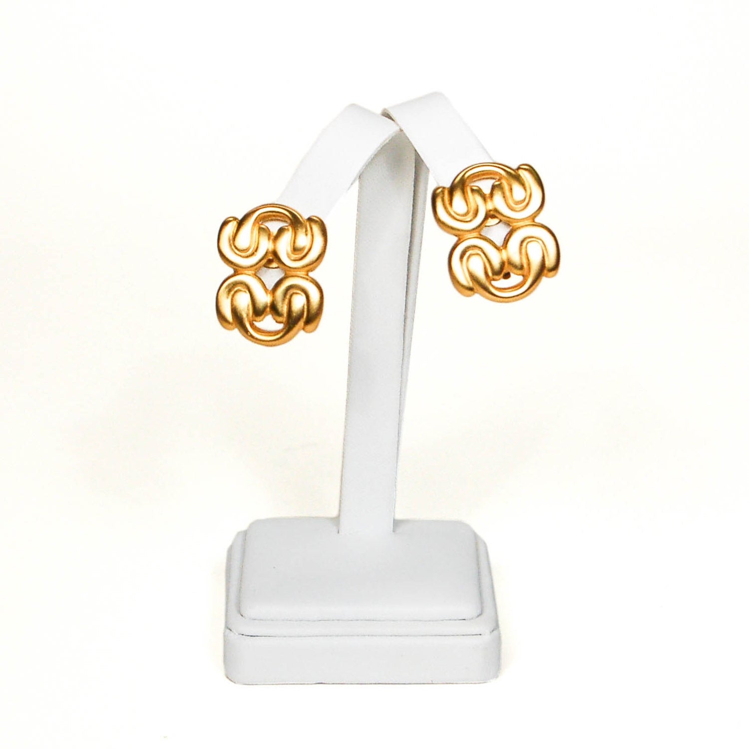 1980's Brushed Gold Knot Earrings by Anne Klein by Anne Klein Couture - Vintage Meet Modern Vintage Jewelry - Chicago, Illinois - #oldhollywoodglamour #vintagemeetmodern #designervintage #jewelrybox #antiquejewelry #vintagejewelry