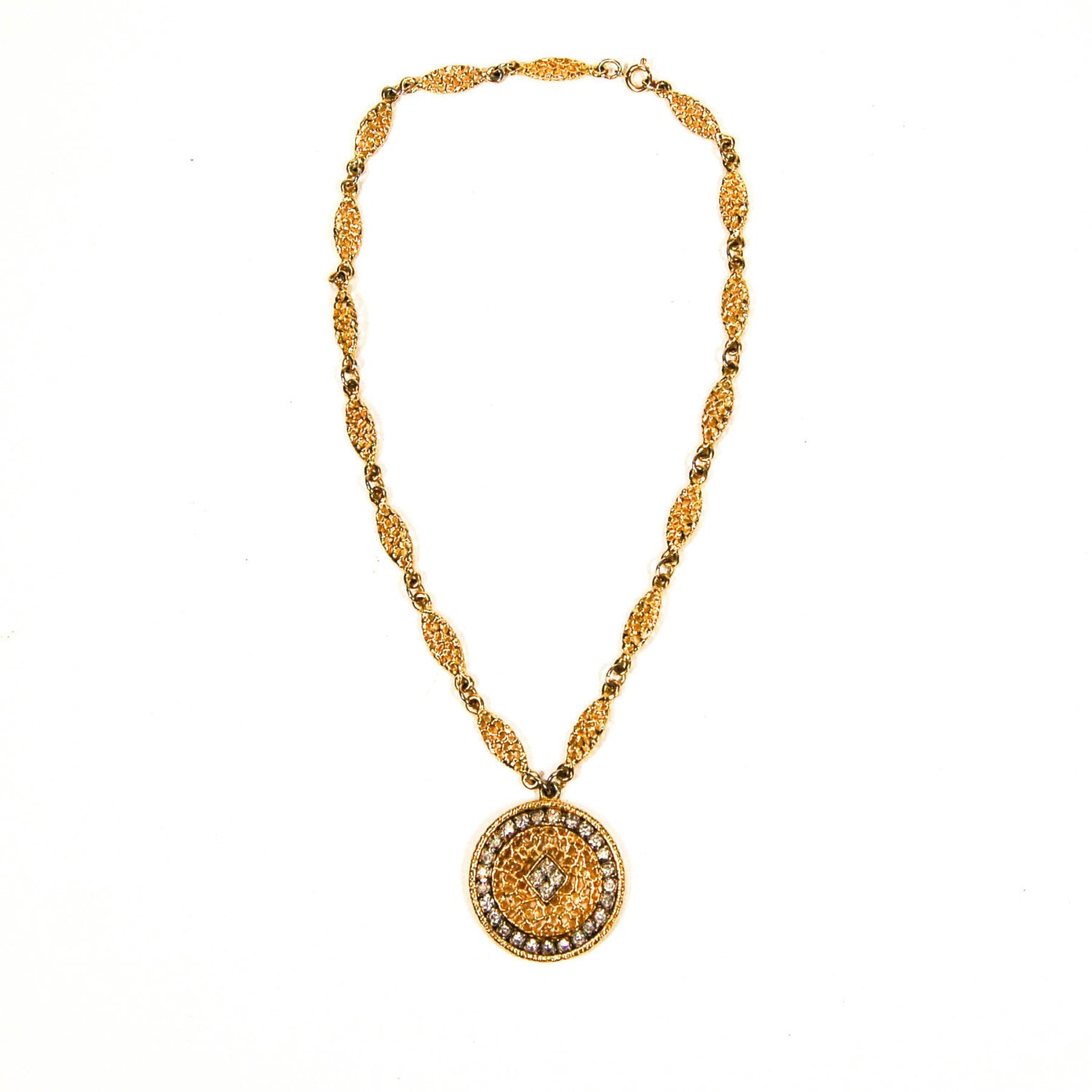 1970s Rhinestone Medallion Necklace by 1970's - Vintage Meet Modern Vintage Jewelry - Chicago, Illinois - #oldhollywoodglamour #vintagemeetmodern #designervintage #jewelrybox #antiquejewelry #vintagejewelry