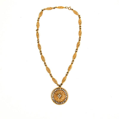 1970s Rhinestone Medallion Necklace by 1970's - Vintage Meet Modern Vintage Jewelry - Chicago, Illinois - #oldhollywoodglamour #vintagemeetmodern #designervintage #jewelrybox #antiquejewelry #vintagejewelry