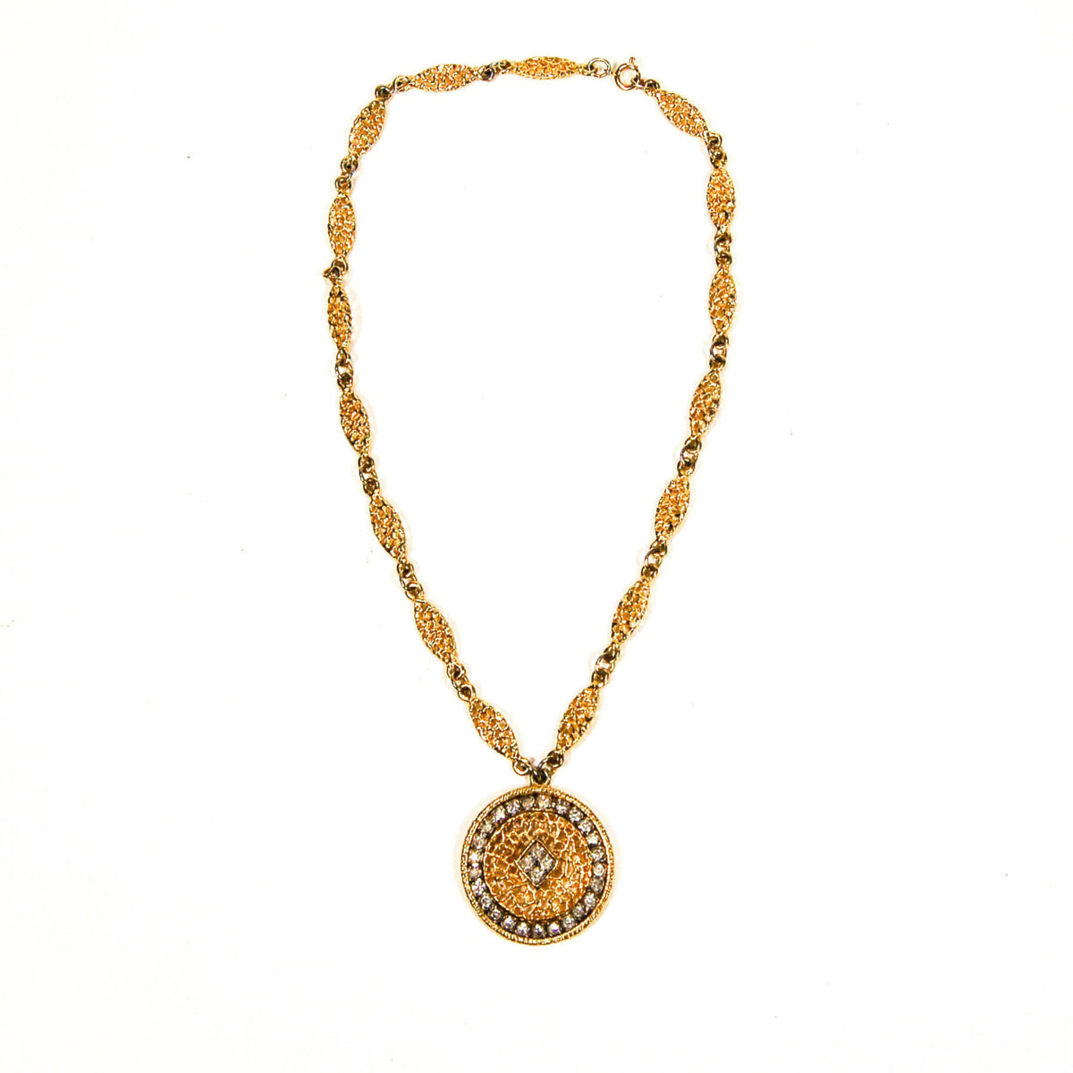 1970s Rhinestone Medallion Necklace