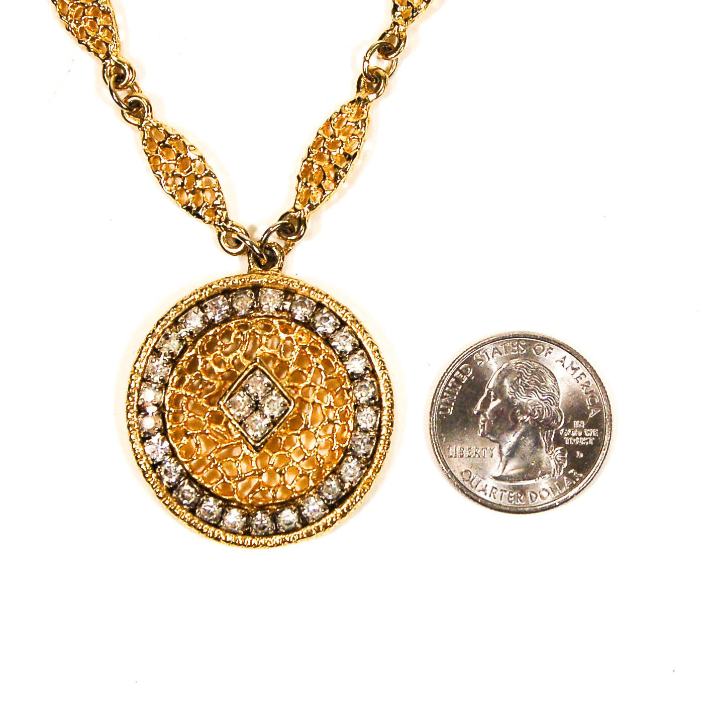 1970s Rhinestone Medallion Necklace by 1970's - Vintage Meet Modern Vintage Jewelry - Chicago, Illinois - #oldhollywoodglamour #vintagemeetmodern #designervintage #jewelrybox #antiquejewelry #vintagejewelry