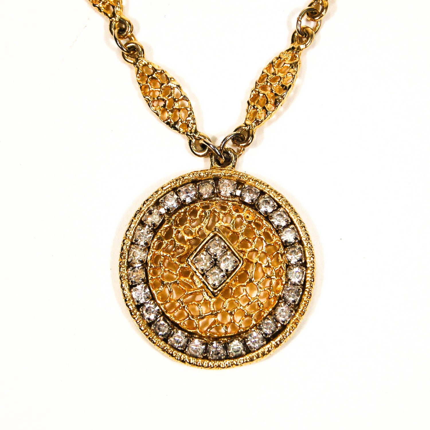 1970s Rhinestone Medallion Necklace by 1970's - Vintage Meet Modern Vintage Jewelry - Chicago, Illinois - #oldhollywoodglamour #vintagemeetmodern #designervintage #jewelrybox #antiquejewelry #vintagejewelry