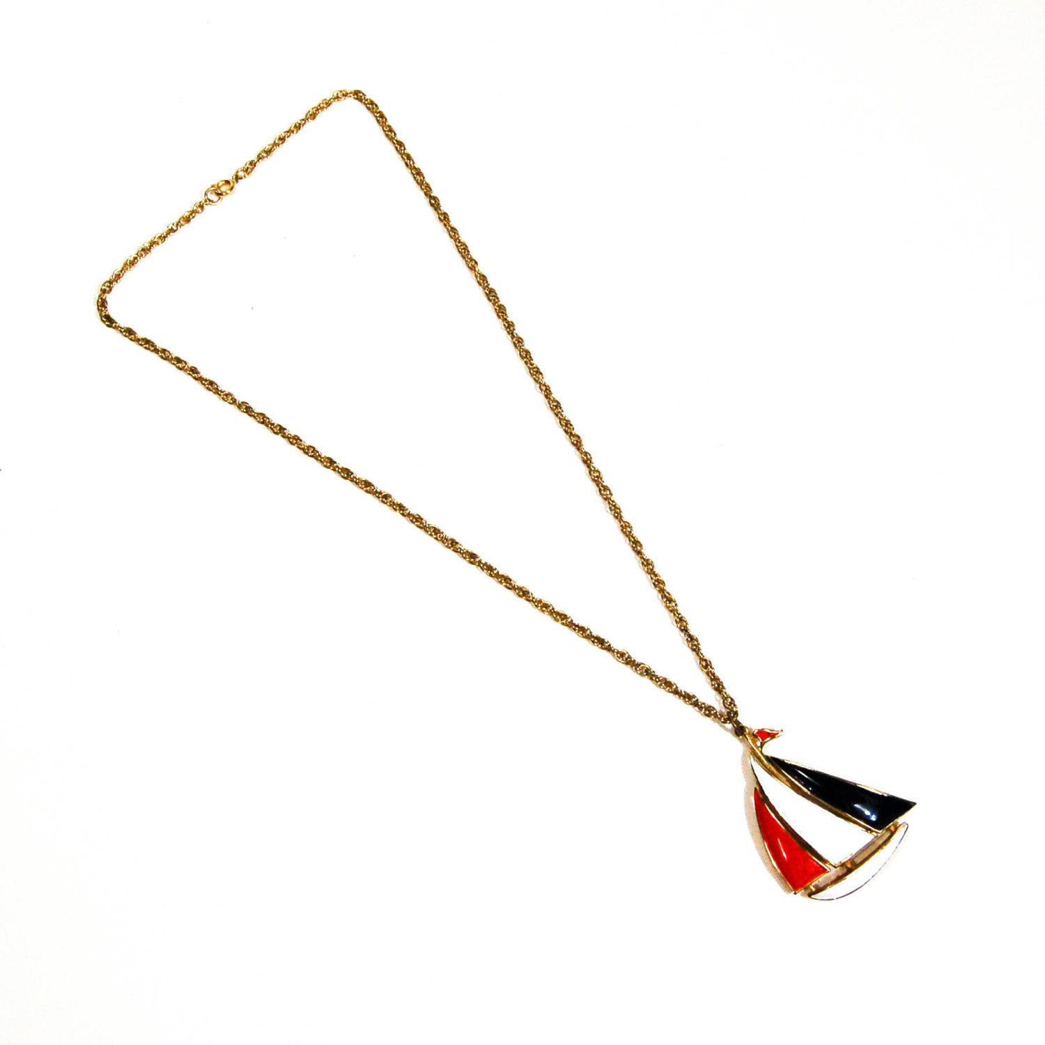 1970's Red, White, and Blue Sailboat Necklace by 1970's - Vintage Meet Modern Vintage Jewelry - Chicago, Illinois - #oldhollywoodglamour #vintagemeetmodern #designervintage #jewelrybox #antiquejewelry #vintagejewelry