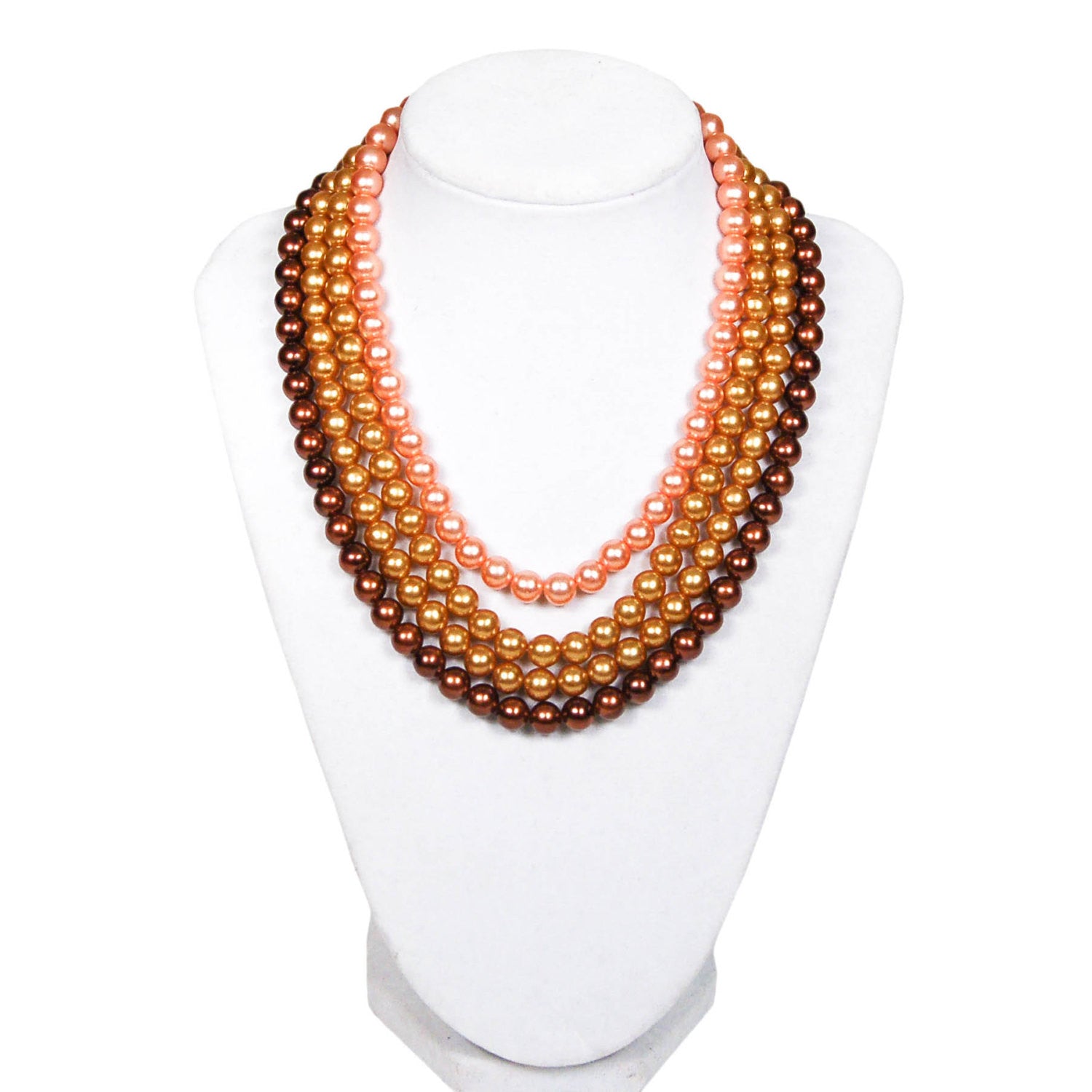 Gold, Bronze, and Chocolate Brown Multi Strand Pearl Necklace by Made in Japan - Vintage Meet Modern Vintage Jewelry - Chicago, Illinois - #oldhollywoodglamour #vintagemeetmodern #designervintage #jewelrybox #antiquejewelry #vintagejewelry