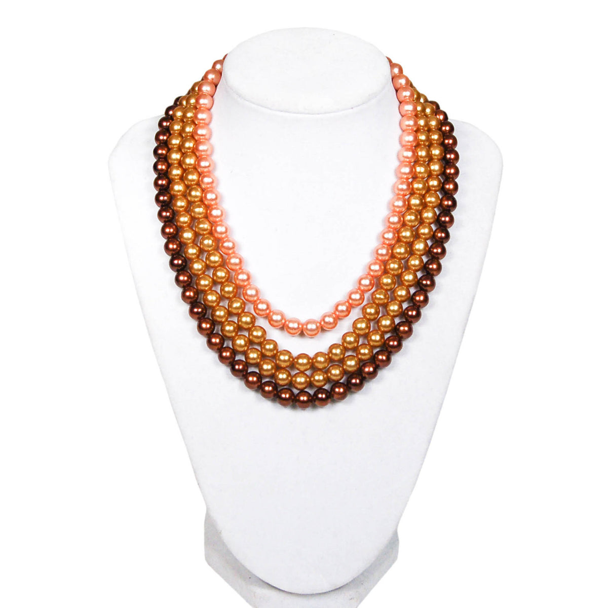 Gold, Bronze, and Chocolate Brown Multi Strand Pearl Necklace