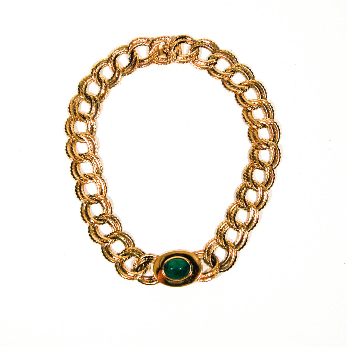 Vintage Ciner Classic Gold Chain Necklace with Faux Jade Accent