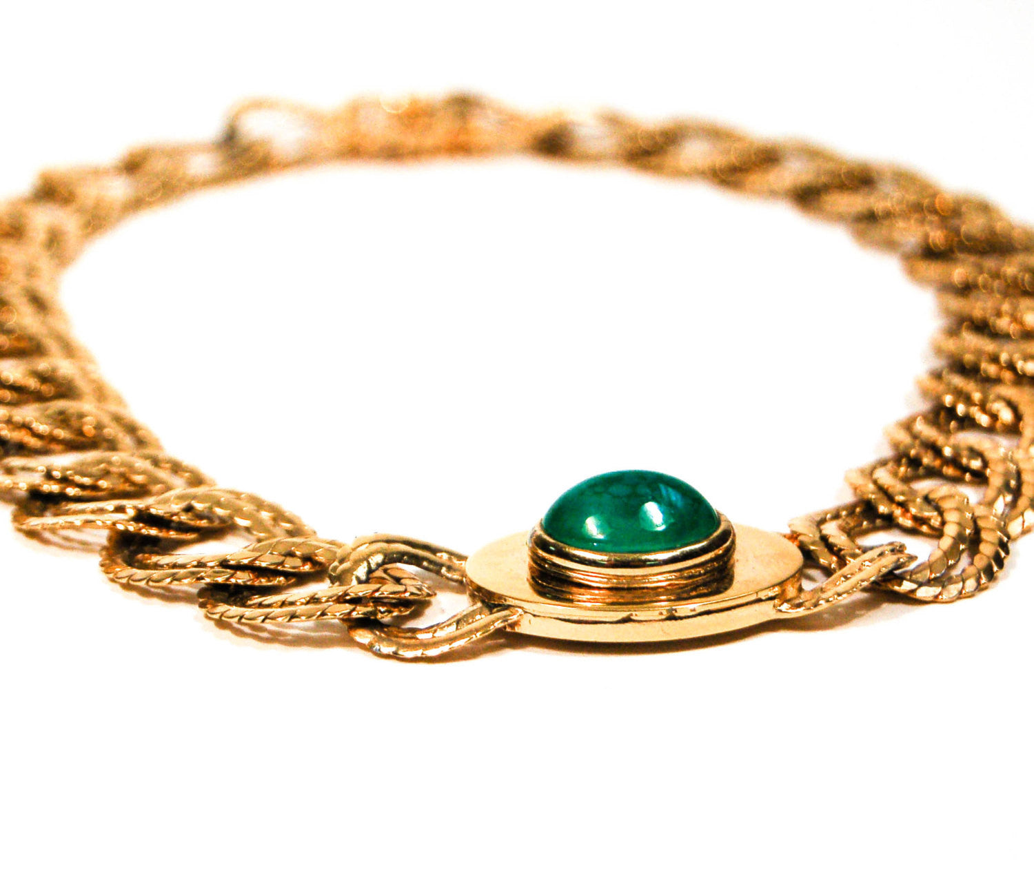 Vintage Ciner Classic Gold Chain Necklace with Faux Jade Accent by Ciner - Vintage Meet Modern Vintage Jewelry - Chicago, Illinois - #oldhollywoodglamour #vintagemeetmodern #designervintage #jewelrybox #antiquejewelry #vintagejewelry