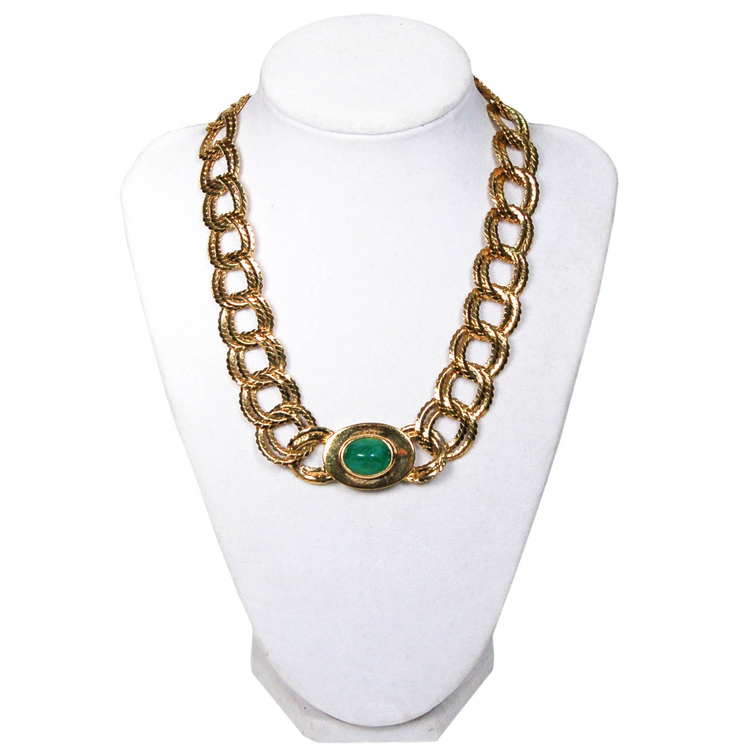 Vintage Ciner Classic Gold Chain Necklace with Faux Jade Accent by Ciner - Vintage Meet Modern Vintage Jewelry - Chicago, Illinois - #oldhollywoodglamour #vintagemeetmodern #designervintage #jewelrybox #antiquejewelry #vintagejewelry