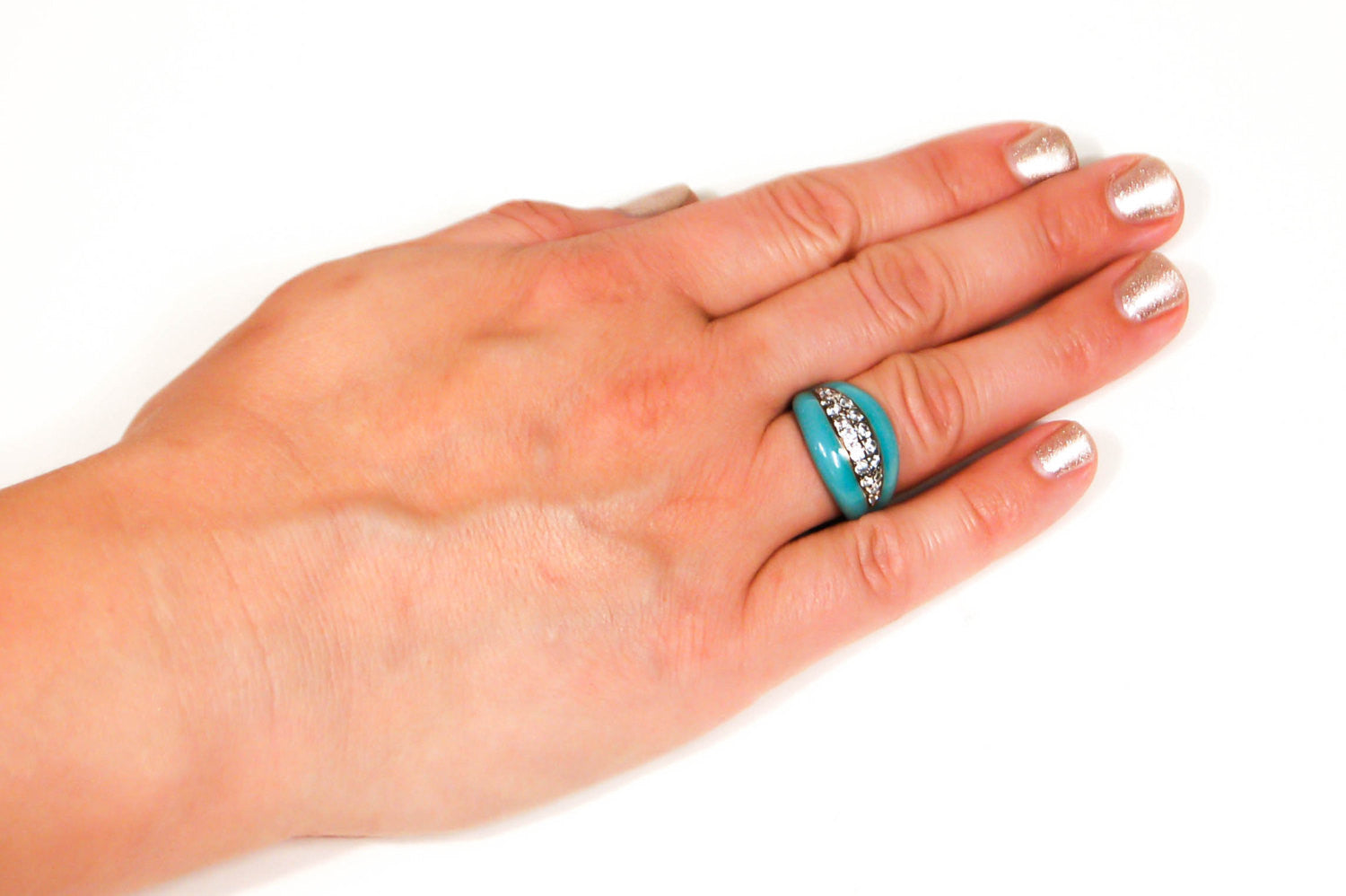 Sterling Silver Turquoise Enamel Ring by Adrienne by Adrienne - Vintage Meet Modern Vintage Jewelry - Chicago, Illinois - #oldhollywoodglamour #vintagemeetmodern #designervintage #jewelrybox #antiquejewelry #vintagejewelry