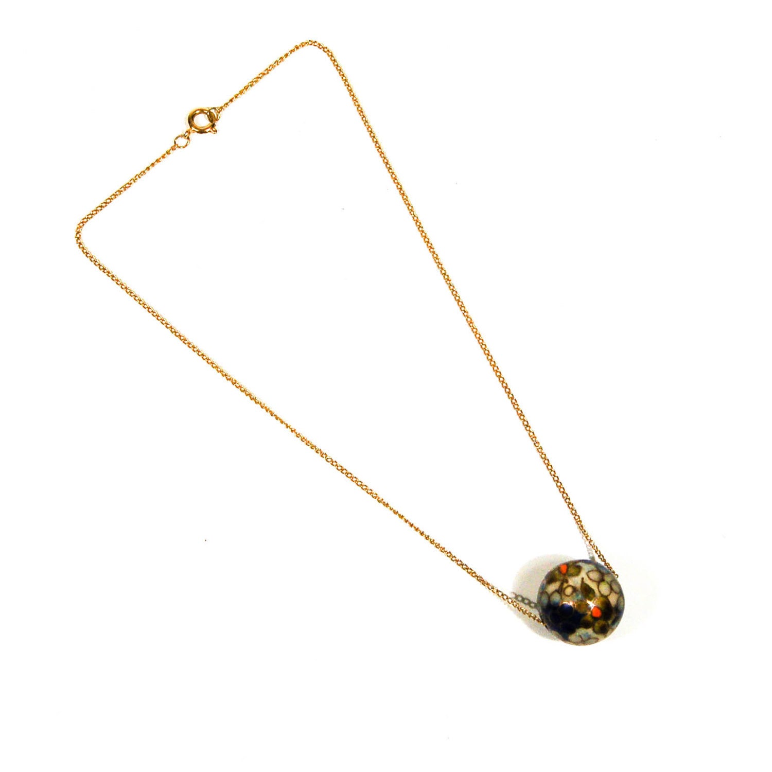 1970's Floral Cloisonne Floating Bead Pendant Necklace by 1970's - Vintage Meet Modern Vintage Jewelry - Chicago, Illinois - #oldhollywoodglamour #vintagemeetmodern #designervintage #jewelrybox #antiquejewelry #vintagejewelry