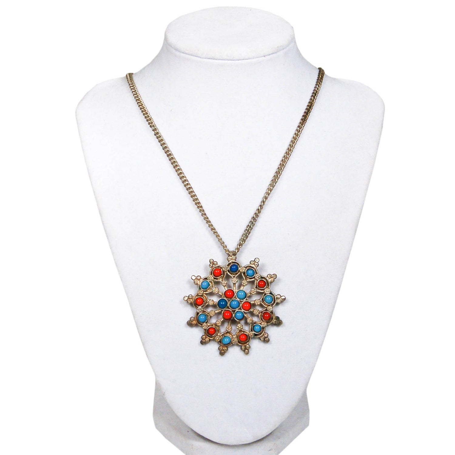 1970's Turquoise and Coral Sunburst Statement Necklace by 1970's - Vintage Meet Modern Vintage Jewelry - Chicago, Illinois - #oldhollywoodglamour #vintagemeetmodern #designervintage #jewelrybox #antiquejewelry #vintagejewelry